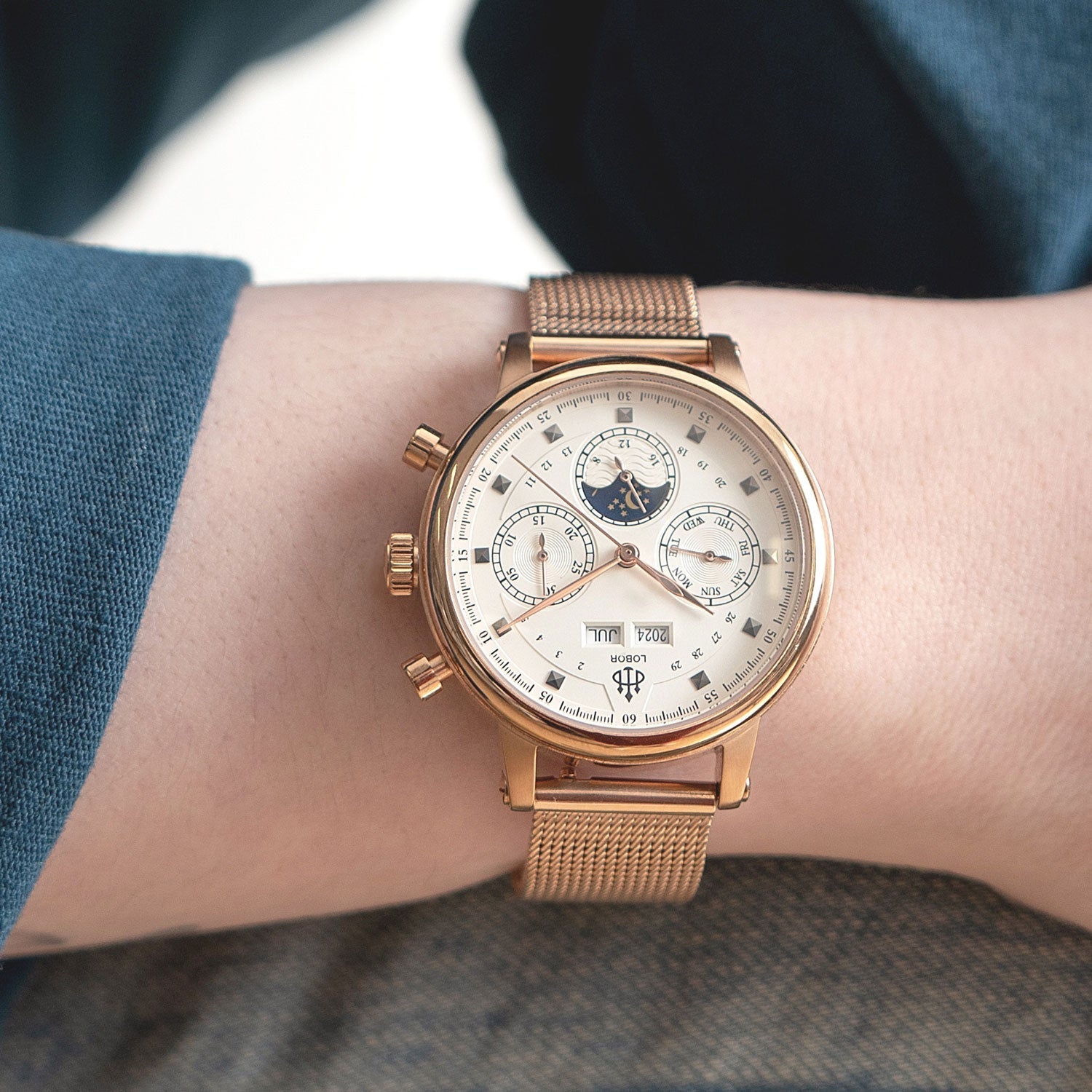 Rose gold moonphase watch for women