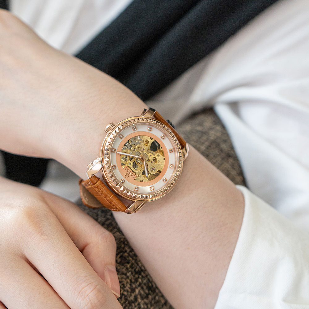 Brown skeleton automatic watches for men