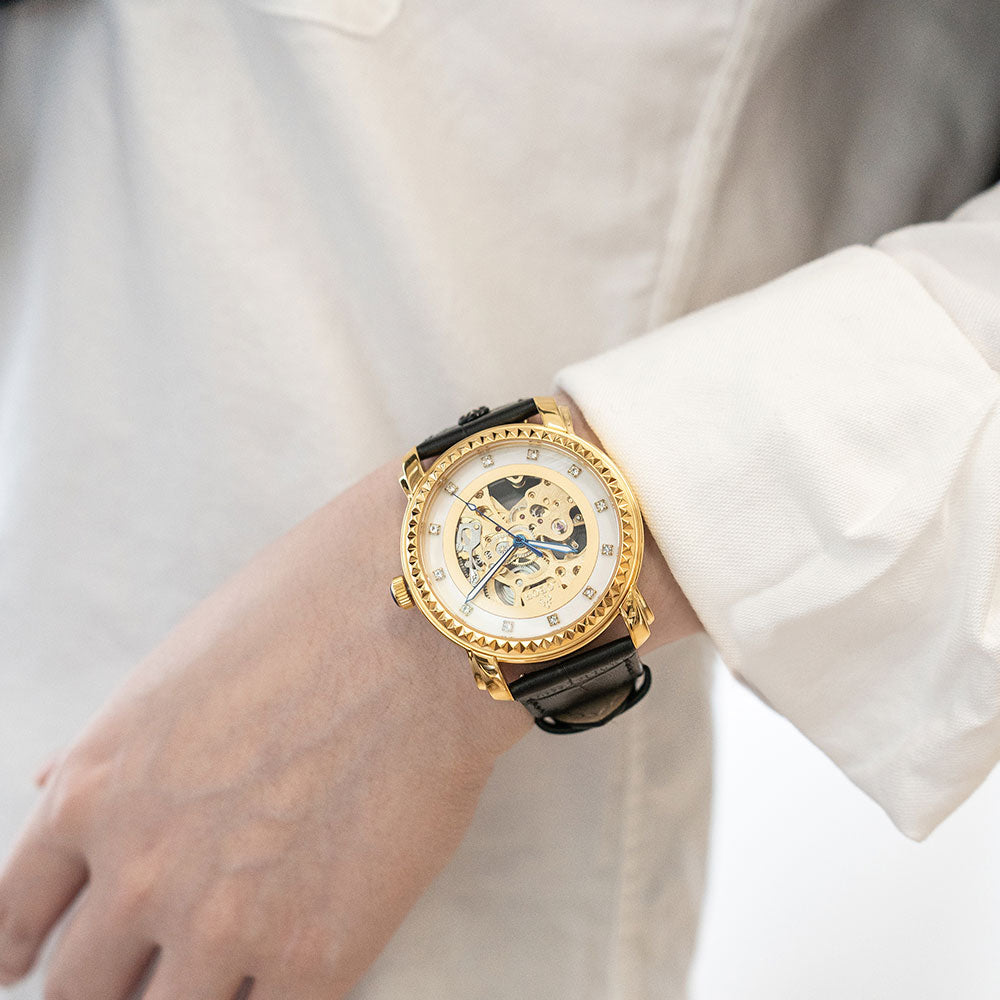 Black skeleton automatic watches for men