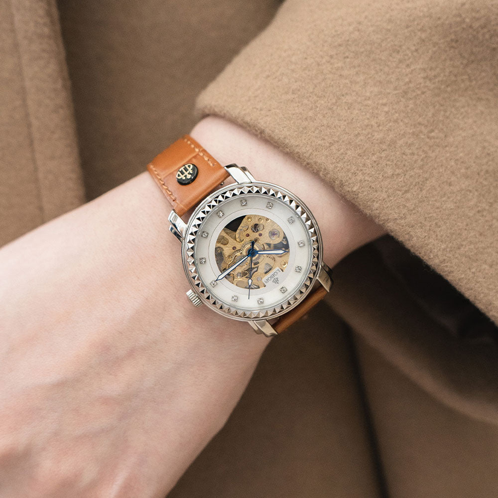Brown skeleton automatic watches for women